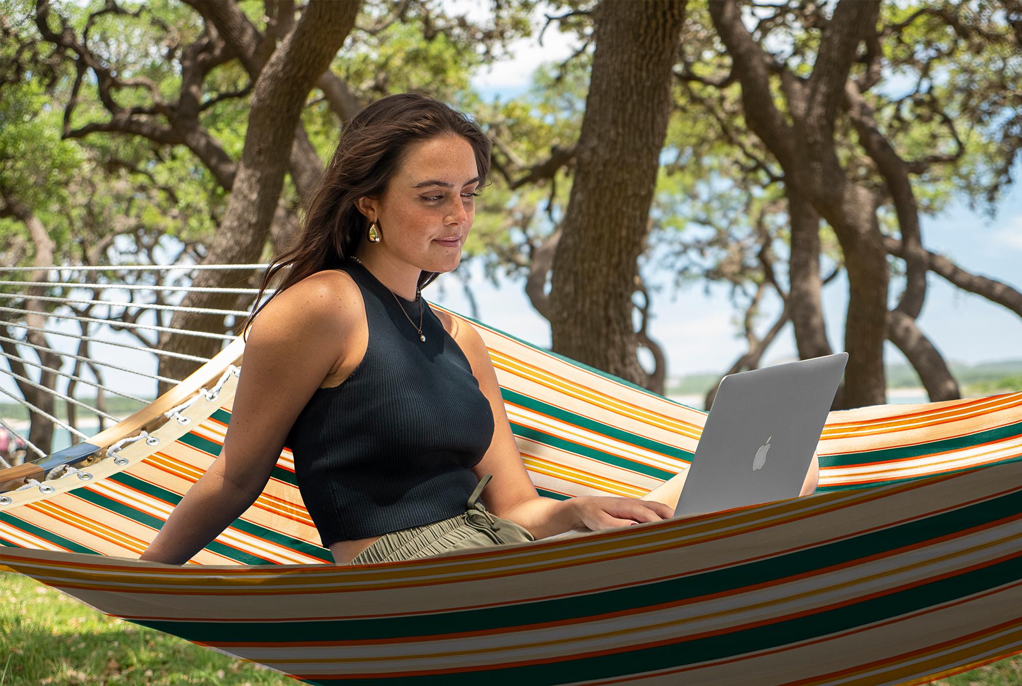 SUPERJARE Hammock with Stand, 2 Person Heavy Duty Hammock with Padded Cotton, Detachable Pillow & Strong Curved-Bar & Portable Carrying Bag, Perfect for Outdoor & Indoor SUPERJARE Hammock with Stand, 2 Person Heavy Duty Hammock with Padded Cotton, Detachable Pillow & Strong Curved-Bar & Portable Carrying Bag, Perfect for Outdoor & Indoor