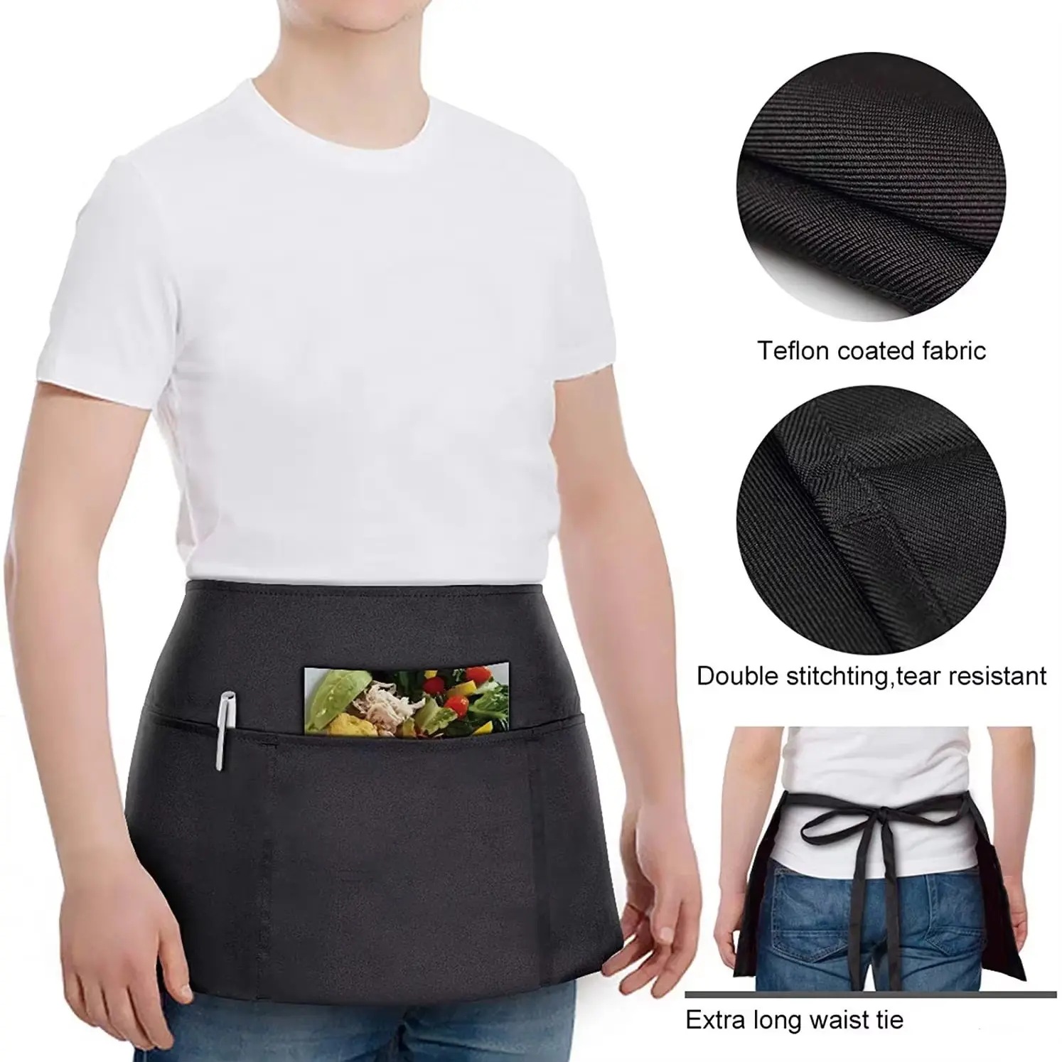 Waterproof Waist Short Half Apron, Polyester Material, Ideal for Waiters, Waitresses, Servers, Chefs, Bar Staff, Fashionable Accessory