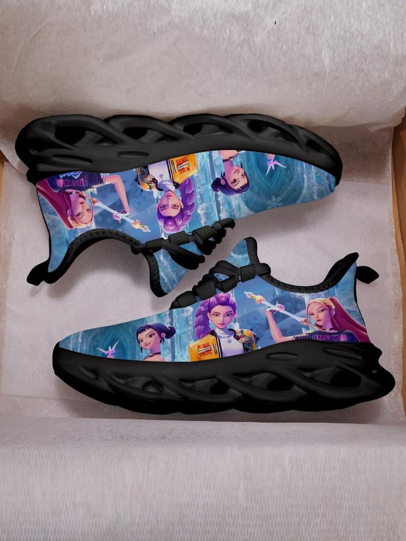 K-Pop Hunter Girl Pattern Kids Shoes, Breathable Mesh Lace-Up Low Top Eva Sole, Durable Fashion Casual Sporty Children Sneakers K-Pop Hunter Girl Pattern Kids Shoes, Breathable Mesh Lace-Up Low Top Eva Sole, Durable Fashion Casual Sporty Children Sneakers