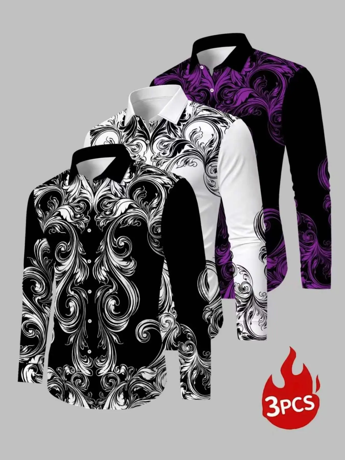 3 Piece Men's Long Sleeve Button Down Shirt Set, Vintage Floral Print Casual Shirts, Loose Fit Fashion Tops for Daily Wear