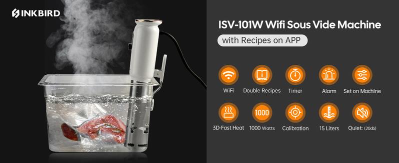 INKBIRD WiFi Sous Vide Machine, 1000 Watts Sous Vide Cooker, 3D Water Circulation  Heating,Booking Function,Pre-alarm,Kitchen tools, festival gifts