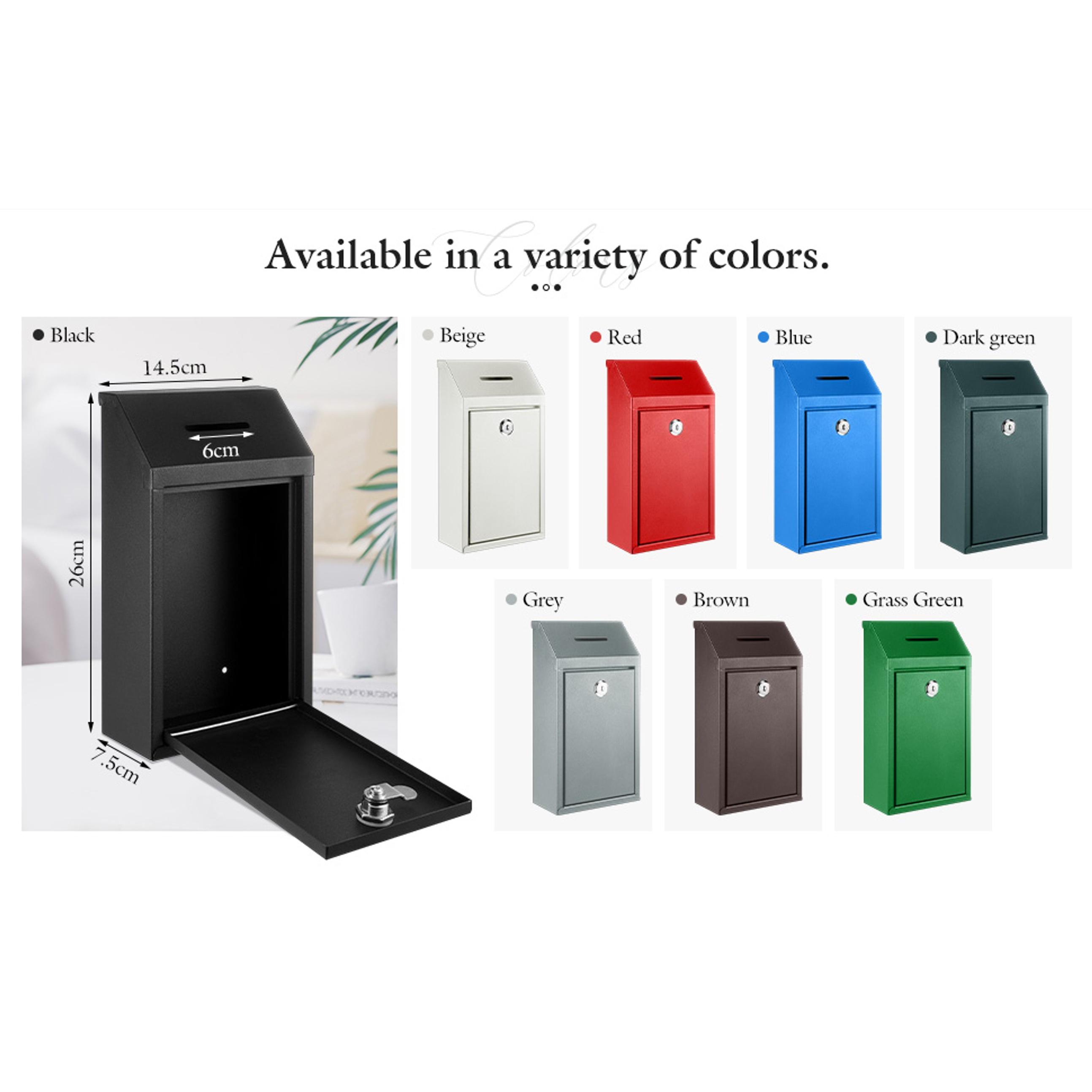 Metal Lockable Donation Cash Box - Money Safe for Cash, Security Lock Box with Key Lock, Confidential Money Drop Container, 1x Black Mailbox with Nail-Hook Installation, Pre-Punched Holes, Wall-Mounted, for Friends, Neighbors (10.24x5.71x2.95in), Wall Mou