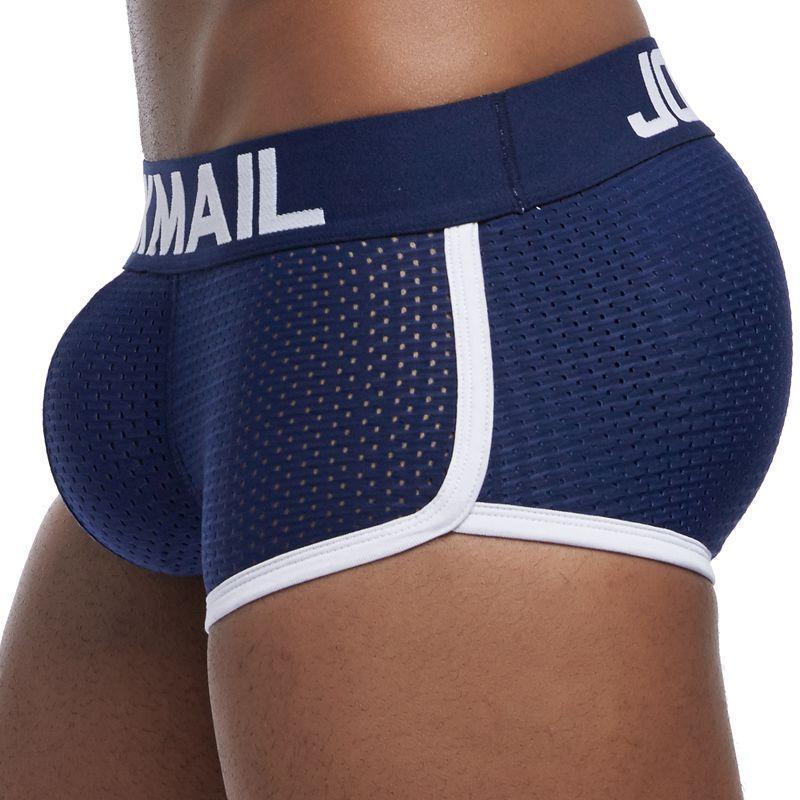 Boxer Mens Package and Butt Padded Underwear Enhancing Trunks Mesh Breathable with Hip-up Enhancing Removable Front and Hip Pads