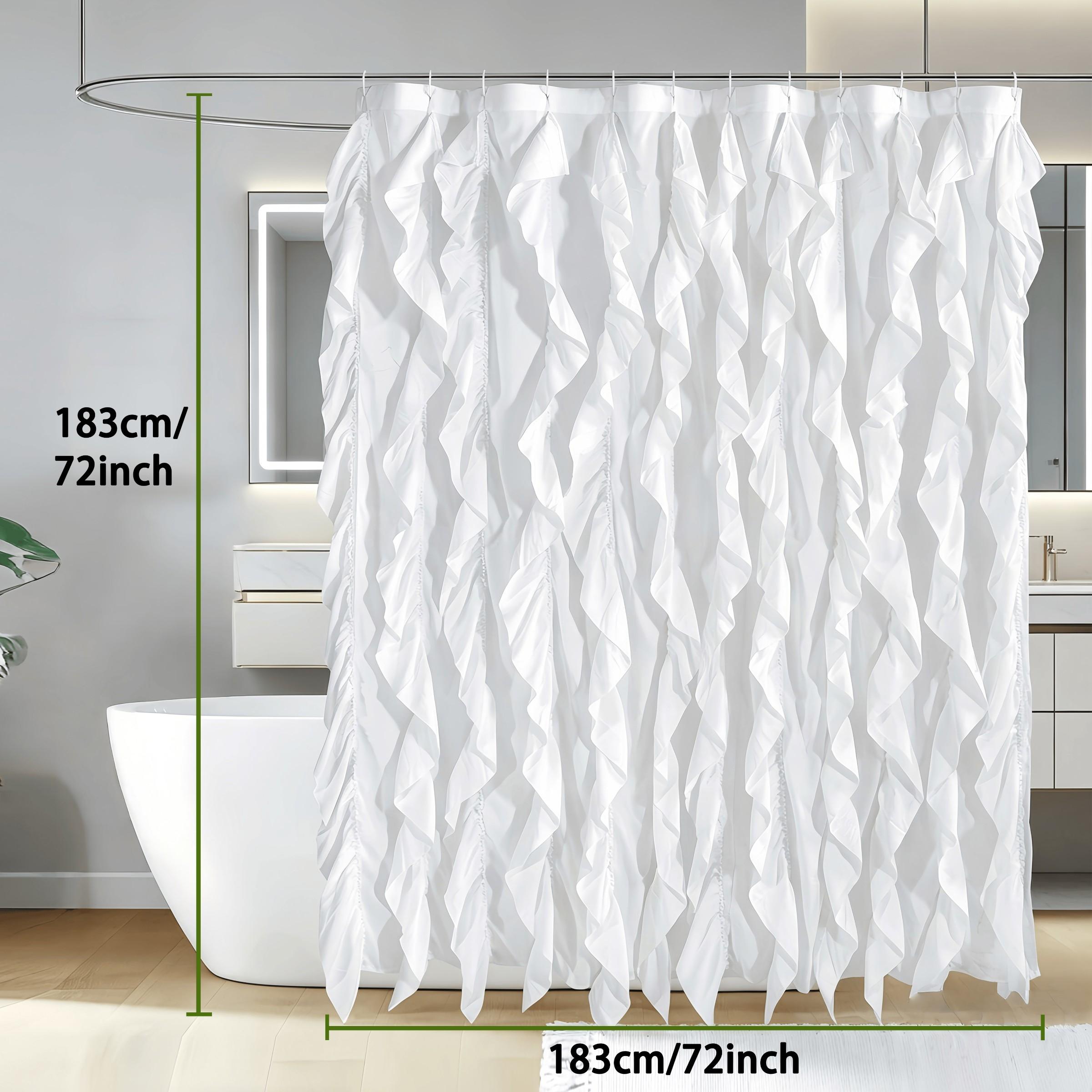 Elegant Ruffled Fringe Bath Curtain, Polyester Fiber, Artistic Ripple Design, Easy Hang Hook, Bathroom Decor, Stylish Shower Curtain