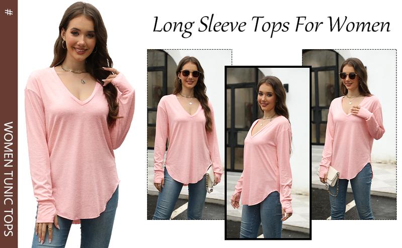 Aswulk Womens Deep V Neck Tunic Tops Long Sleeve Oversized Casual Loose Fit Curved Hem T Shirts Aswulk Womens Deep V Neck Tunic Tops Long Sleeve Oversized Casual Loose Fit Curved Hem T Shirts