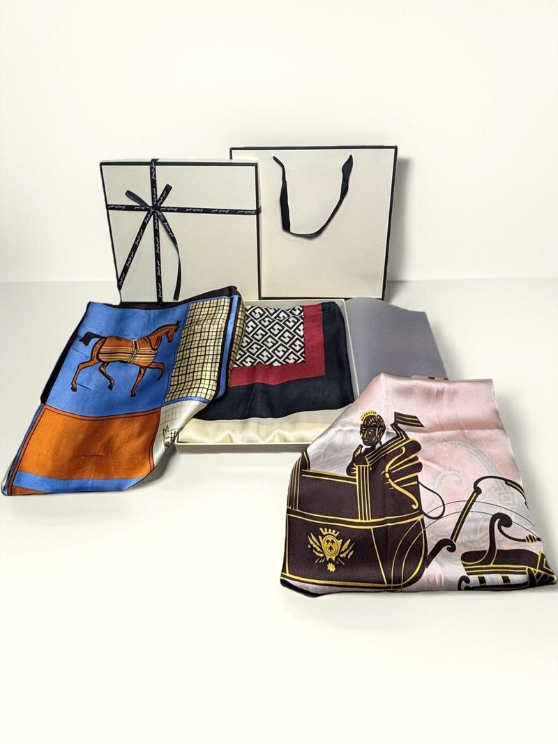 Valentine's Day 3-Pack Silk Scarf Gift Box Set, New Geometric Colorblock Shawl, Blanket Scarf, Fashionable Versatile Sun Protection Beach Wrap