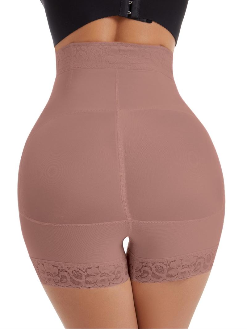 Women's Plain Lace Trim High Waist Shaping Leg Shaping Bottom, Tummy Control Compression Butt Lifting Zipper Shorts, Women's High Waisted Shapewear Bottoms for Daily Wear