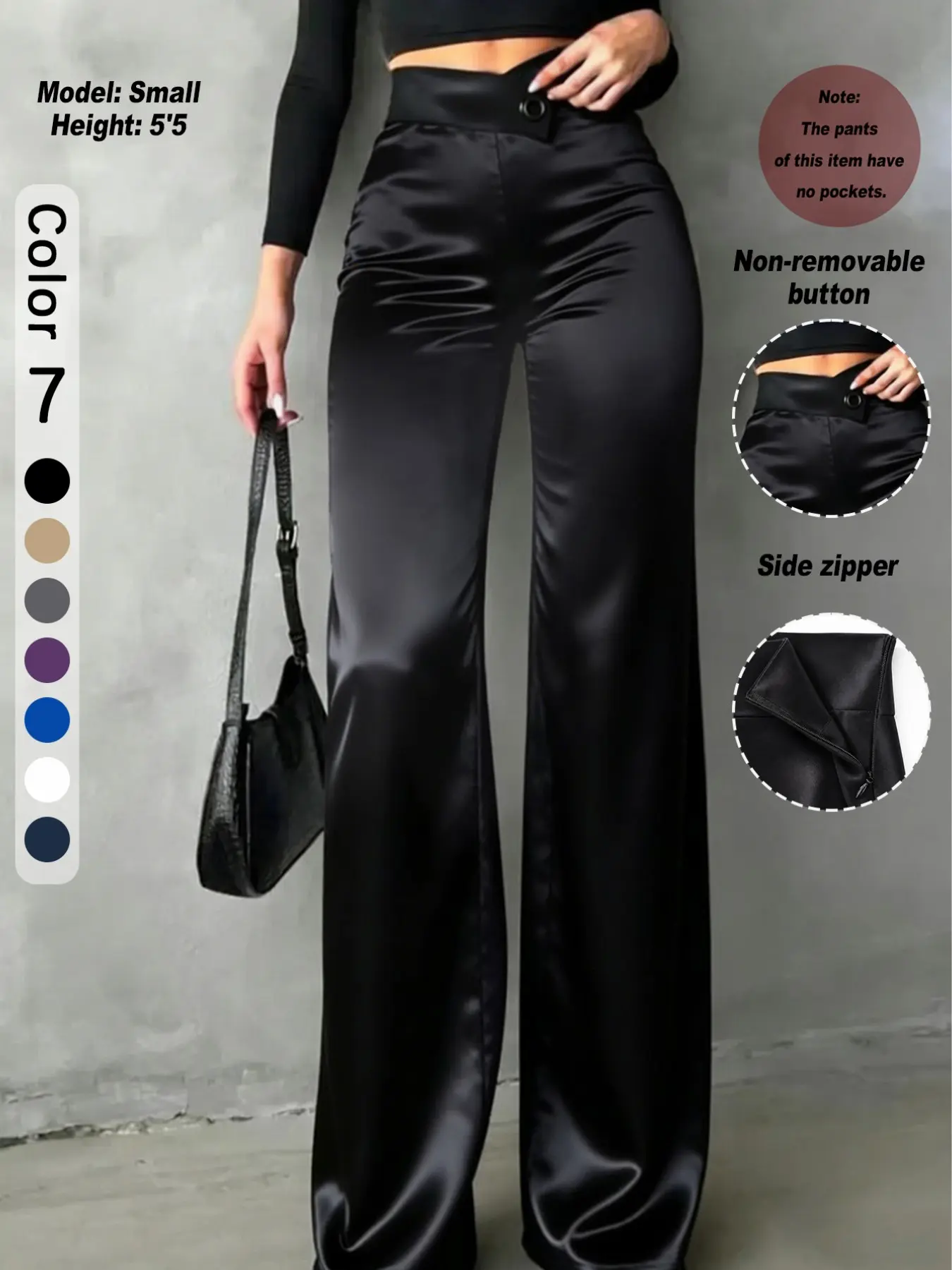 Women's Satin Straight Leg Pants, Irregular V Waistline, Casual Fitted Long Pants, Perfect for Daily Wear, Office, Dates, Holidays