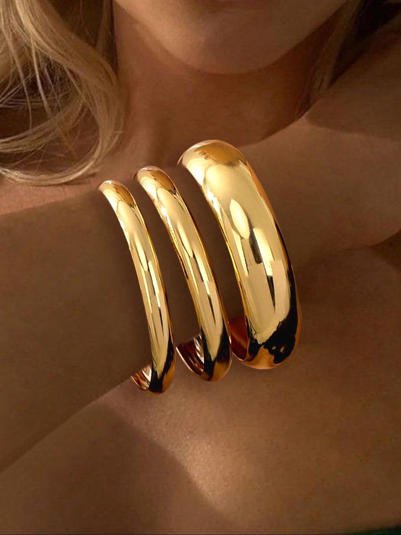 Women's Chunky Vintage Elegant Flower Geometric Link Bracelet Set, Stackable Bracelets, Multi-Layered Design, Fashionable Jewelry Gift for Women