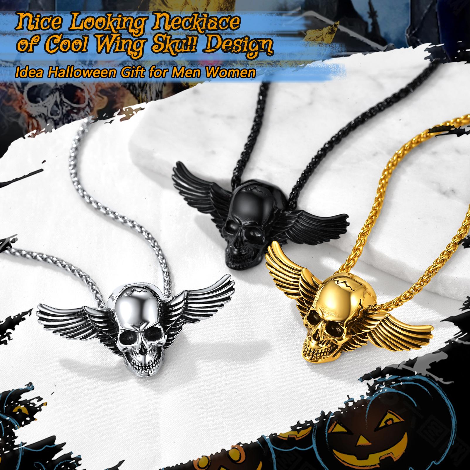 PROSTEEL Wings Skull Pendant Necklace Stainless Steel Chain Necklaces Jewelry Unisex For Men Women with Gift Box
