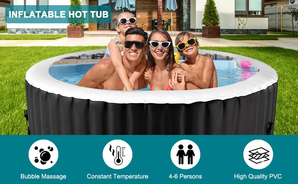 Lilypelle Large Bubble Massage Spa, Inflatable Hot Tub with130 Air Jets, PVC Cover, Pad and Pump, Durable Thick Materia, 4 Person Capacity, 73"x73"x25", Round