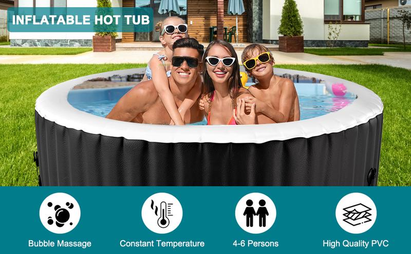 Lilypelle Large Bubble Massage Spa, Inflatable Hot Tub with130 Air Jets, PVC Cover, Pad and Pump, Durable Thick Materia, 4 Person Capacity, 73"x73"x25", Round