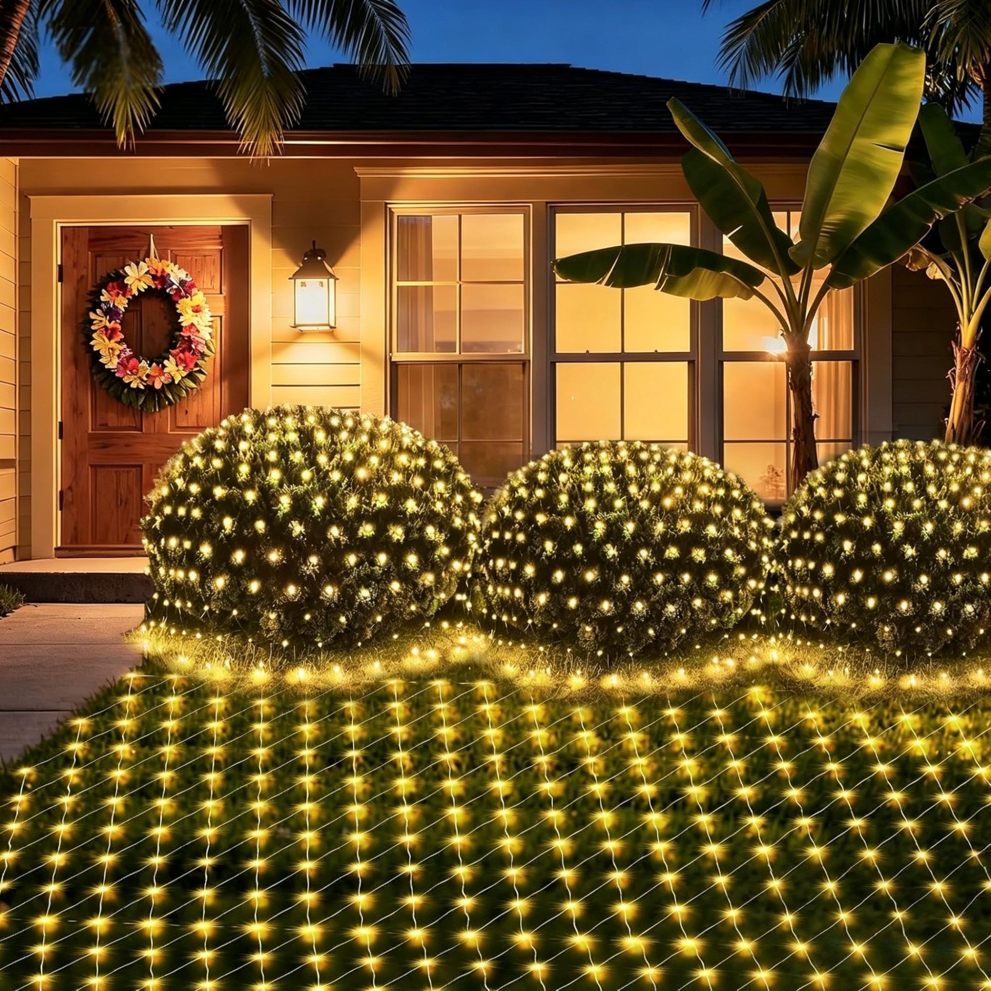 1pc 3×2m 192 Led Connectable Warm White Christmas Net Lights, Waterproof Outdoor Mesh Fairy String Lights, Flexible Decorative Lamp for Garden Trees, Party, Wedding, Holiday Backyard and Festival Atmosphere Ornament