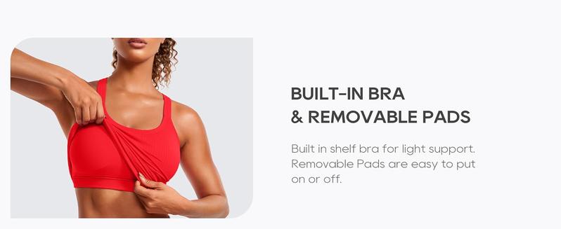 CRZ YOGA Seamless Ribbed Womens Tank Top Racerback Camisoles with Built in Bra Padded Scoop Neck Athletic Workout Slim Cami