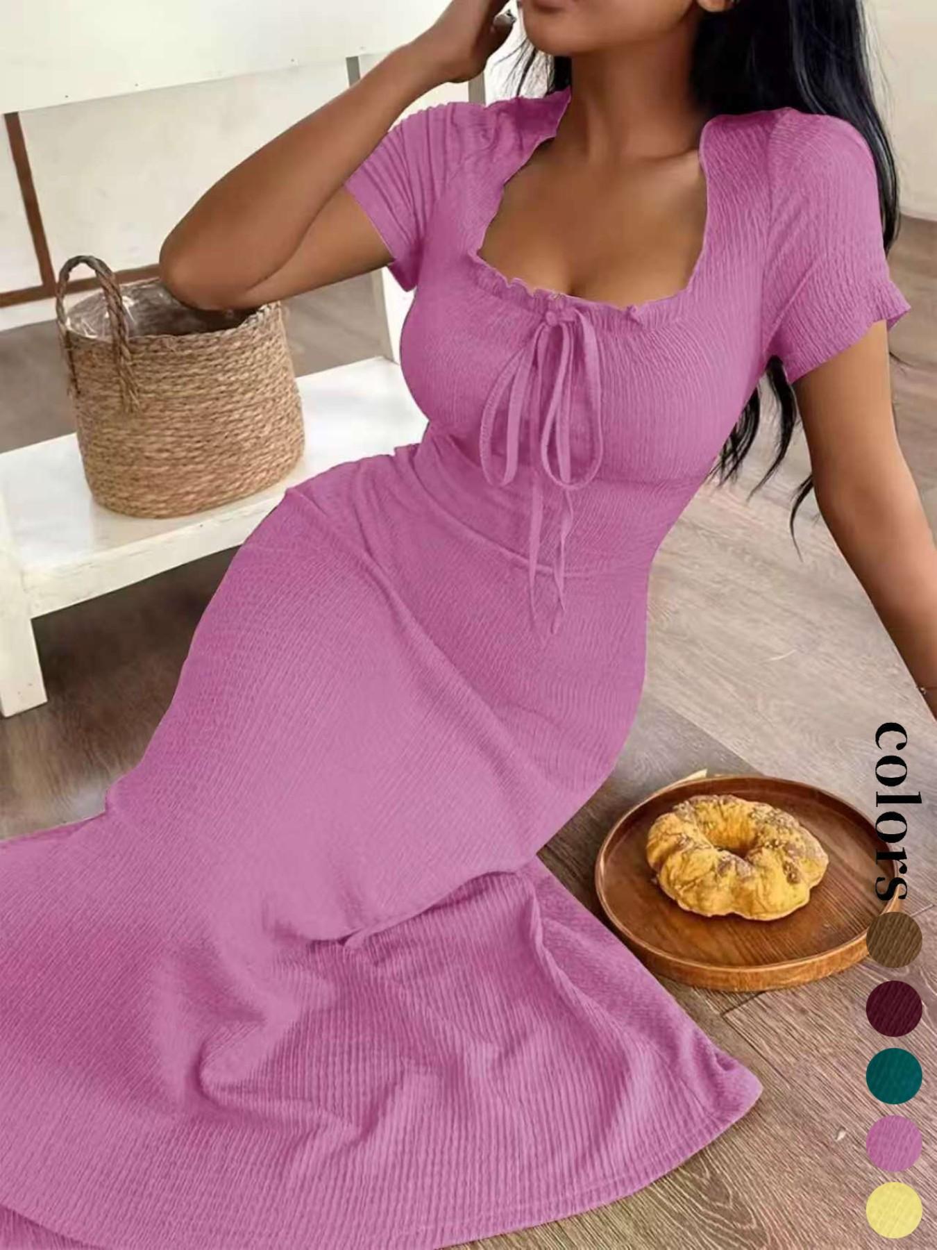 Women's Casual Long Dress Ruched, Slim Fit Short Sleeves Plain Design Basic, Perfect for Daily Wear & Stylish, Ideal Gift Choice Womenswear Women's Casual Long Dress Ruched, Slim Fit Short Sleeves Plain Design Basic, Perfect for Daily Wear & Stylish, Ideal Gift Choice Womenswear