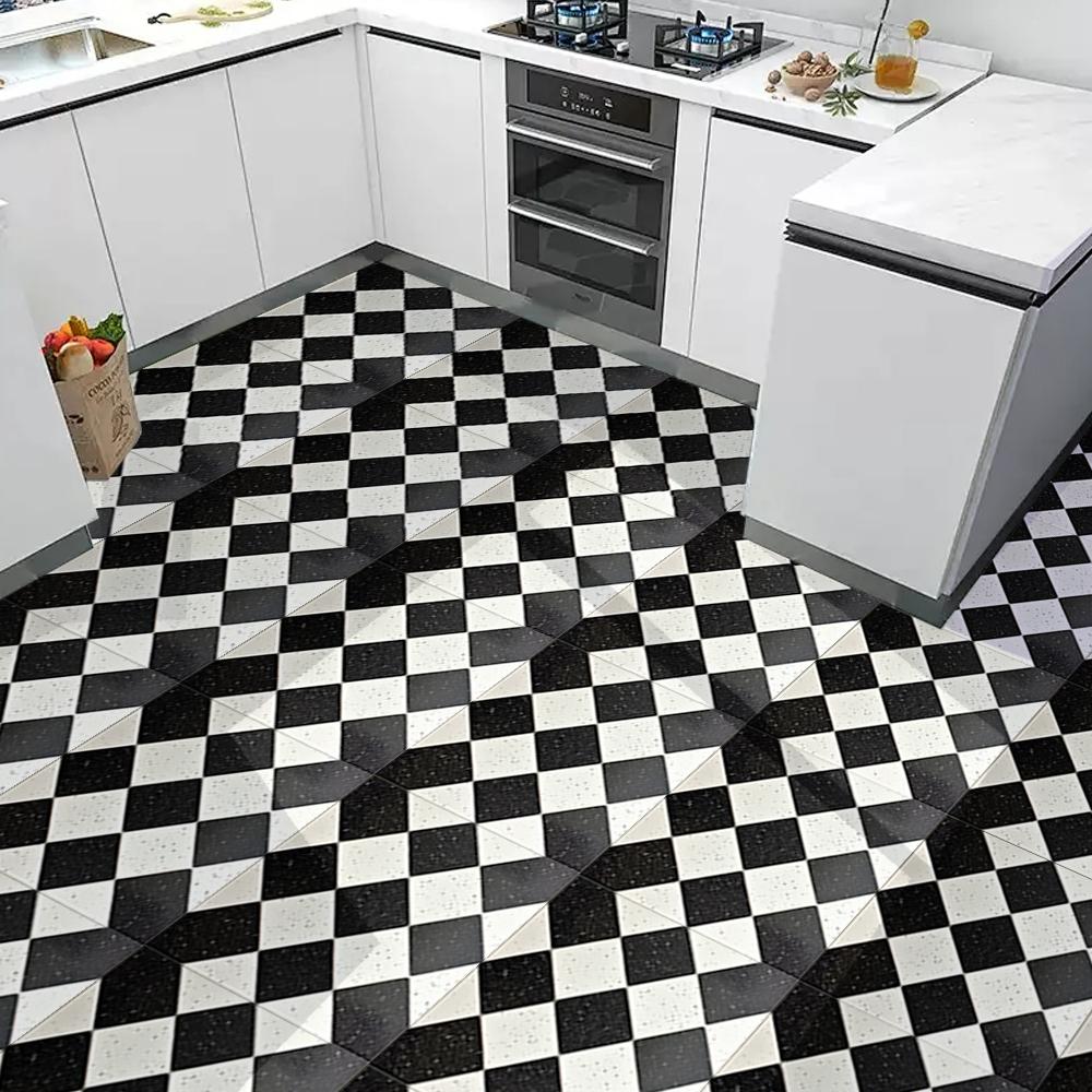 10 thickened self-adhesive floor stickers, PVC waterproof and wear-resistant leather floor stickers, art pattern, suitable for kitchen, bathroom, living room, floor installation, 11.81x11.81 inche