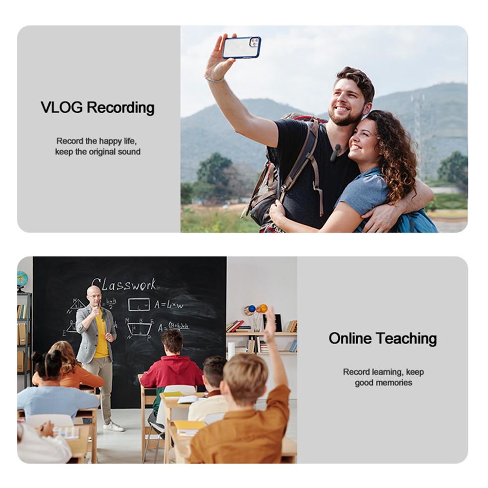 Wireless lavalier microphone (with velvet microphone cover) suitable for IOS or Android black mini professional noise cancelling microphone, mobile live streaming, suitable for outdoor video logs, travel TikTok and adventure vlogs, noise cancelling microp