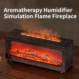 Cool Mist Humidifier Simulated Flame Fireplace Ultrasonic Quiet Humidifier for Bedroom Home Office with 7 Color Night Light
