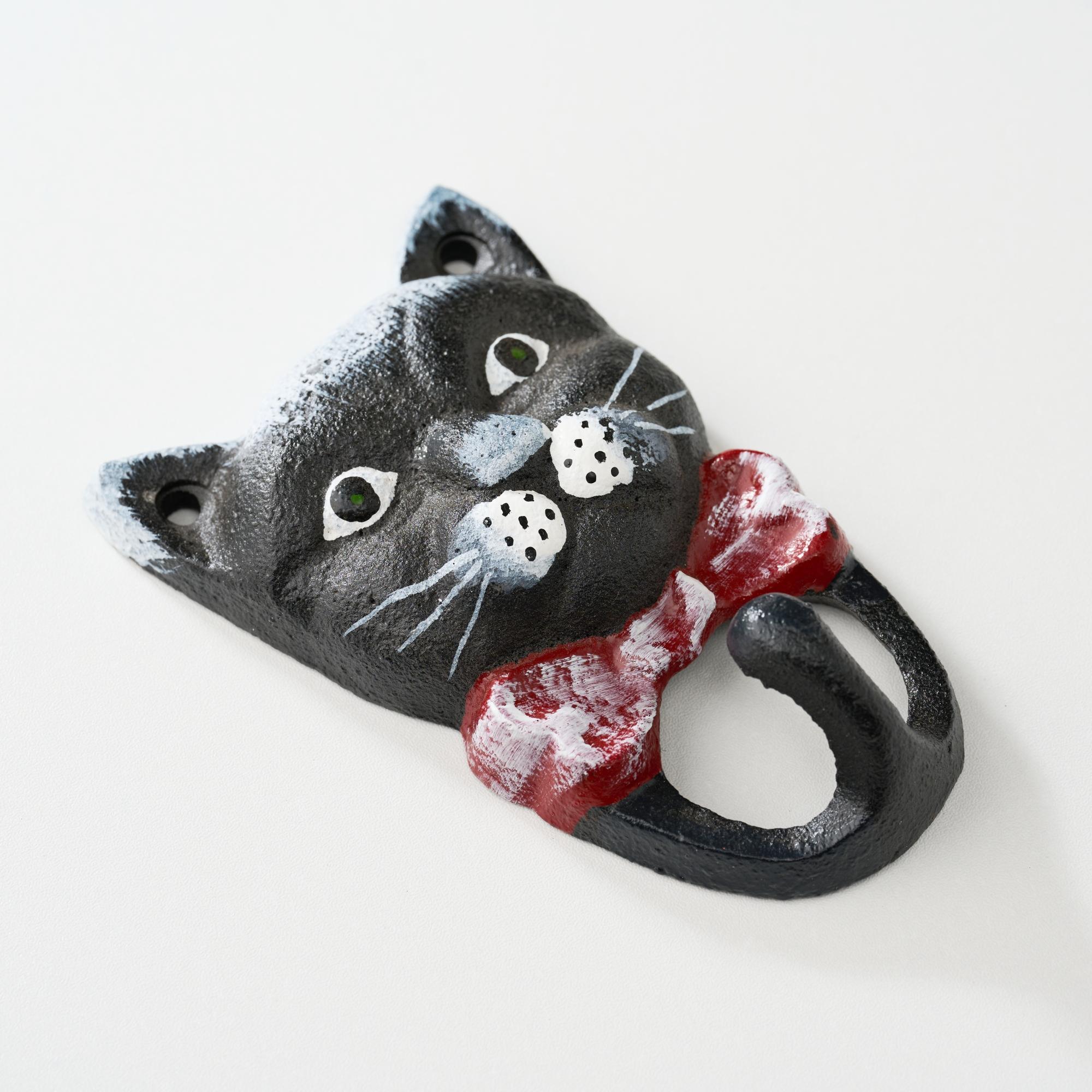 Vintage Cast Iron Cat Hook, Entryway Key Holder, Cute Bow Tie Cat Decorative Coat Hanger, Pet Leash Hanging Hook