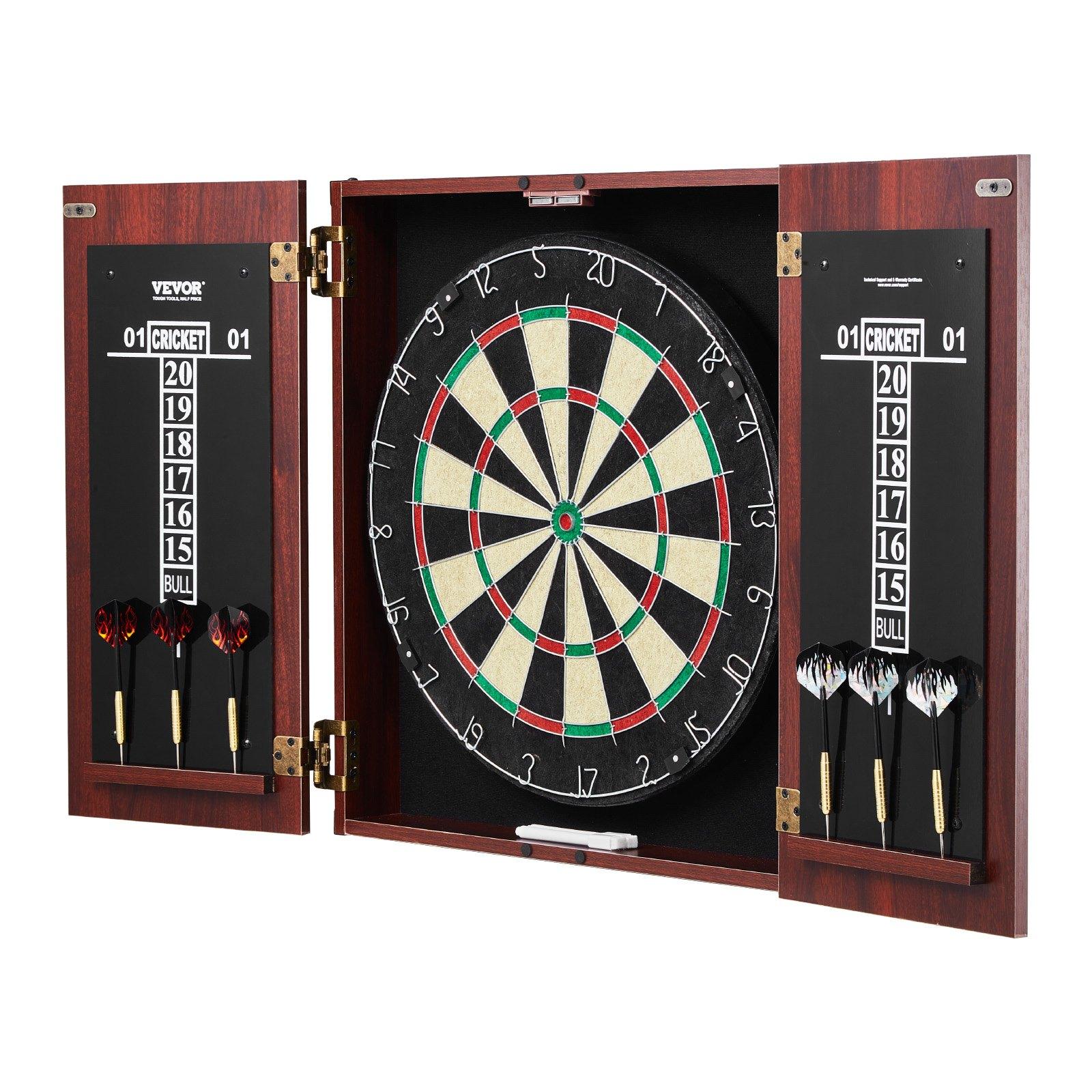 VEVOR Dartboard and Cabinet Set, Ready-to-Play Bundle Official Size Dartboard Cabinet, Steel Tip Dart Hideaway Cabinet, Features Easy Assembly, Complete with All Accessories, Perfect for Cricket Games