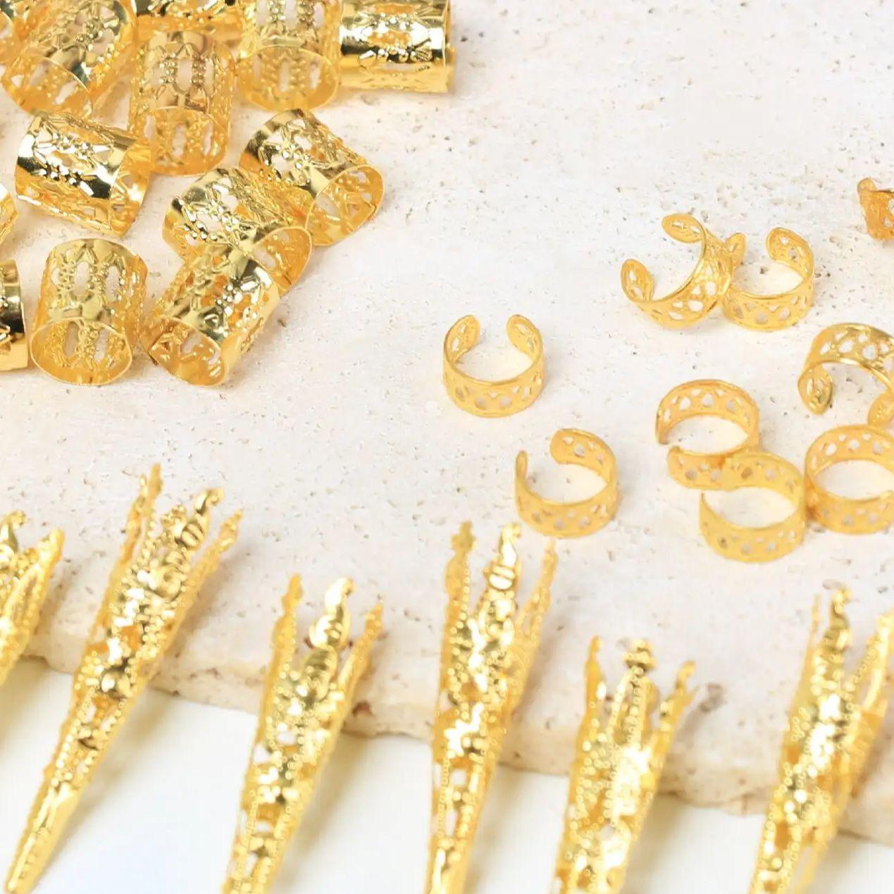 50pcs Personalized Combination Dreadlocks Beads Hair Braid Rings Clips Dread Locks Hair Braiding Cuffs Decoration/Accessories