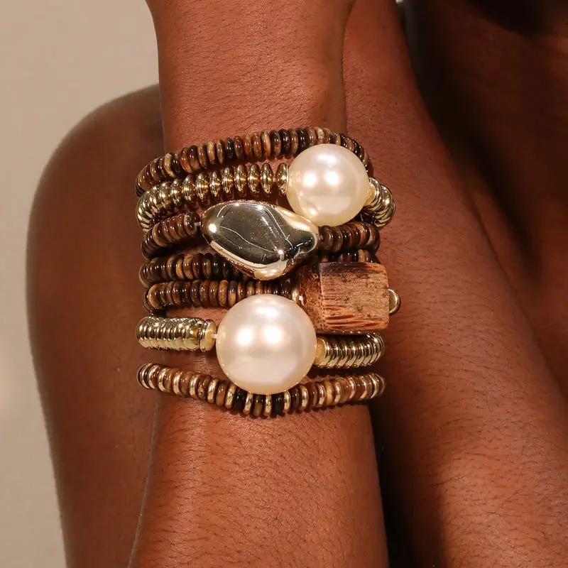 7Pcs Bohemian Style Beach Bracelet Set, Fashionable Hand-Woven Multi-Piece Bracelet Set for Women