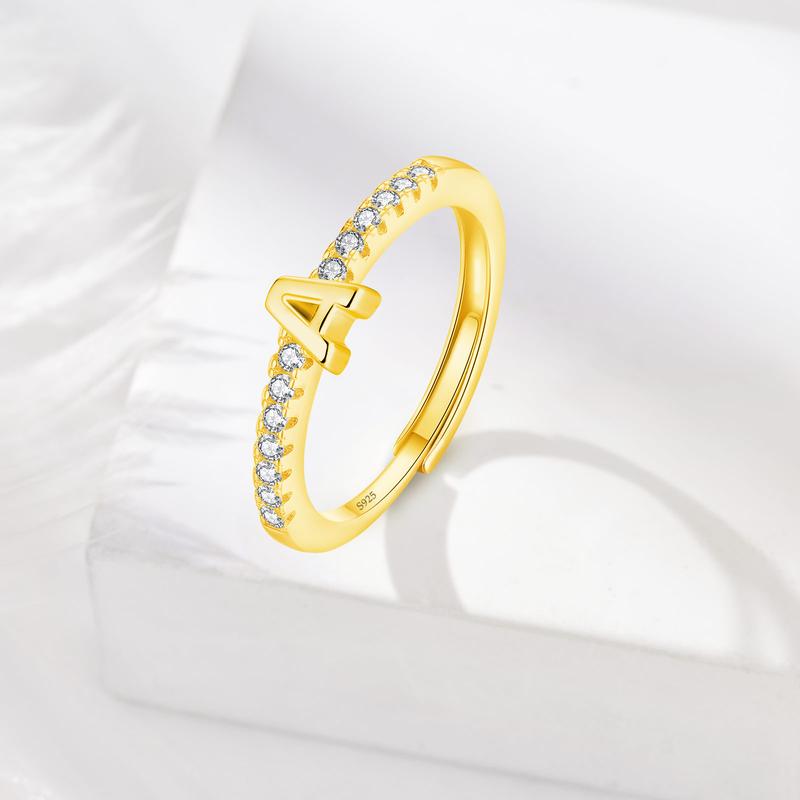 26 Initial Rings for Women & Girls, Letter A - Z Shiny Adjustable Open Rings, Personalized Name Ring Gifts For Birthday and Valentines