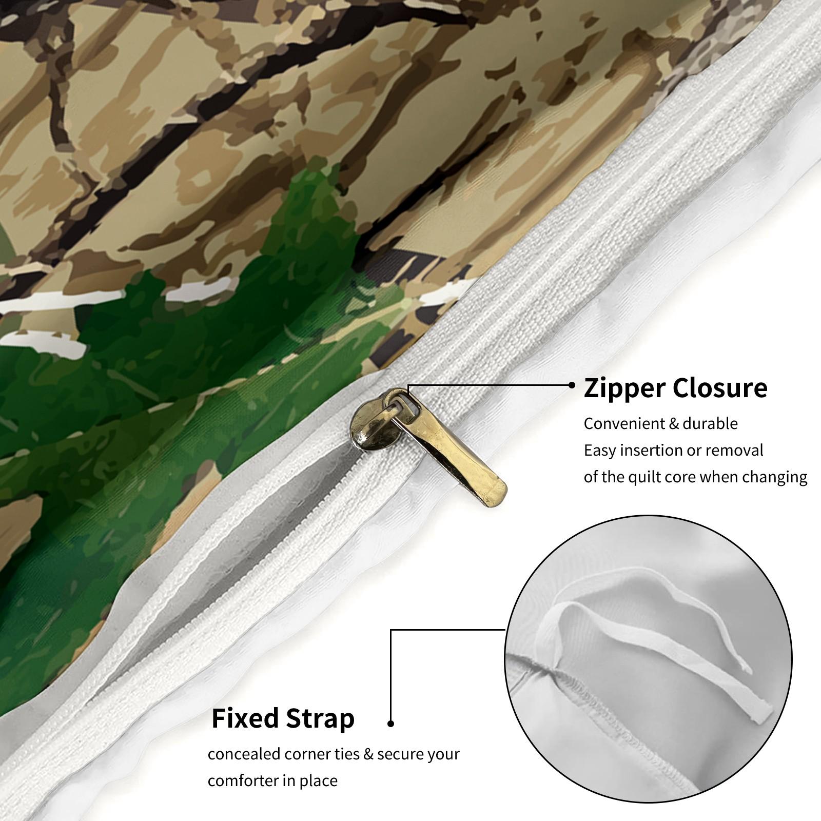Rustic Hunting Forest Camo Duvet Cover Set, Includes 1 Duvet Cover and 1-2 Pillowcases, Woodland Forest Leaf Camouflage Print Bedding Set, Outdoor Hunter Themed Bedroom Decor for Cabin, Farmhouse & Masculine Men Spaces, Comfy Bedding Set