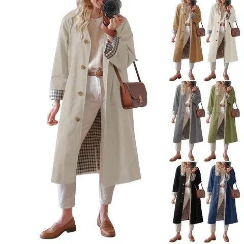 Imily Bela Women's Long Trench Coat Single Breasted Oversized Windproof Overcoat Fashion Outerwear