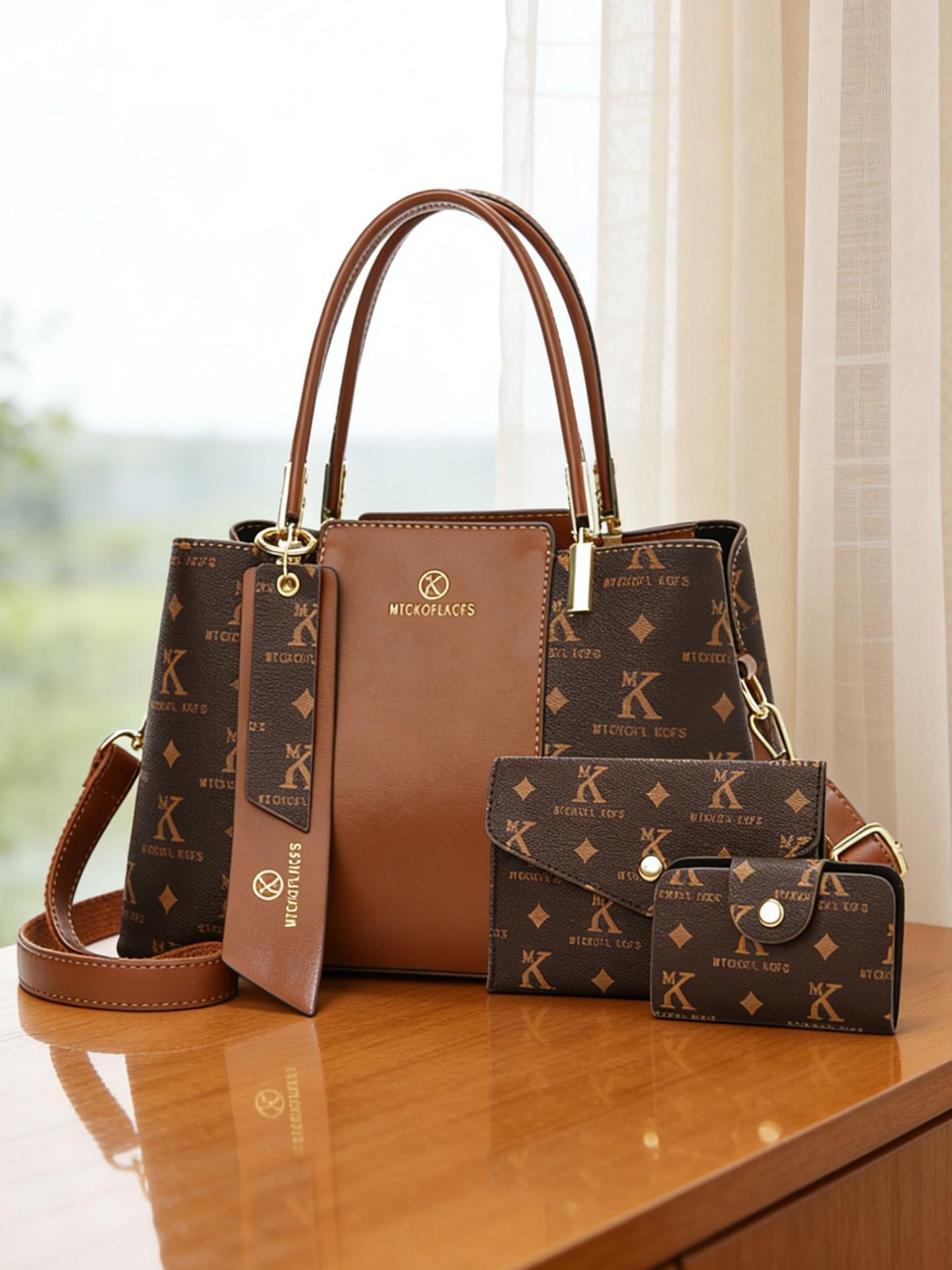 Light luxury letter-printed 3-piece women's bag set, high-end texture large-capacity handbag, practical and versatile for daily work, shopping and gatherings, can be worn in multiple ways such as single shoulder and crossbody, best-selling bag