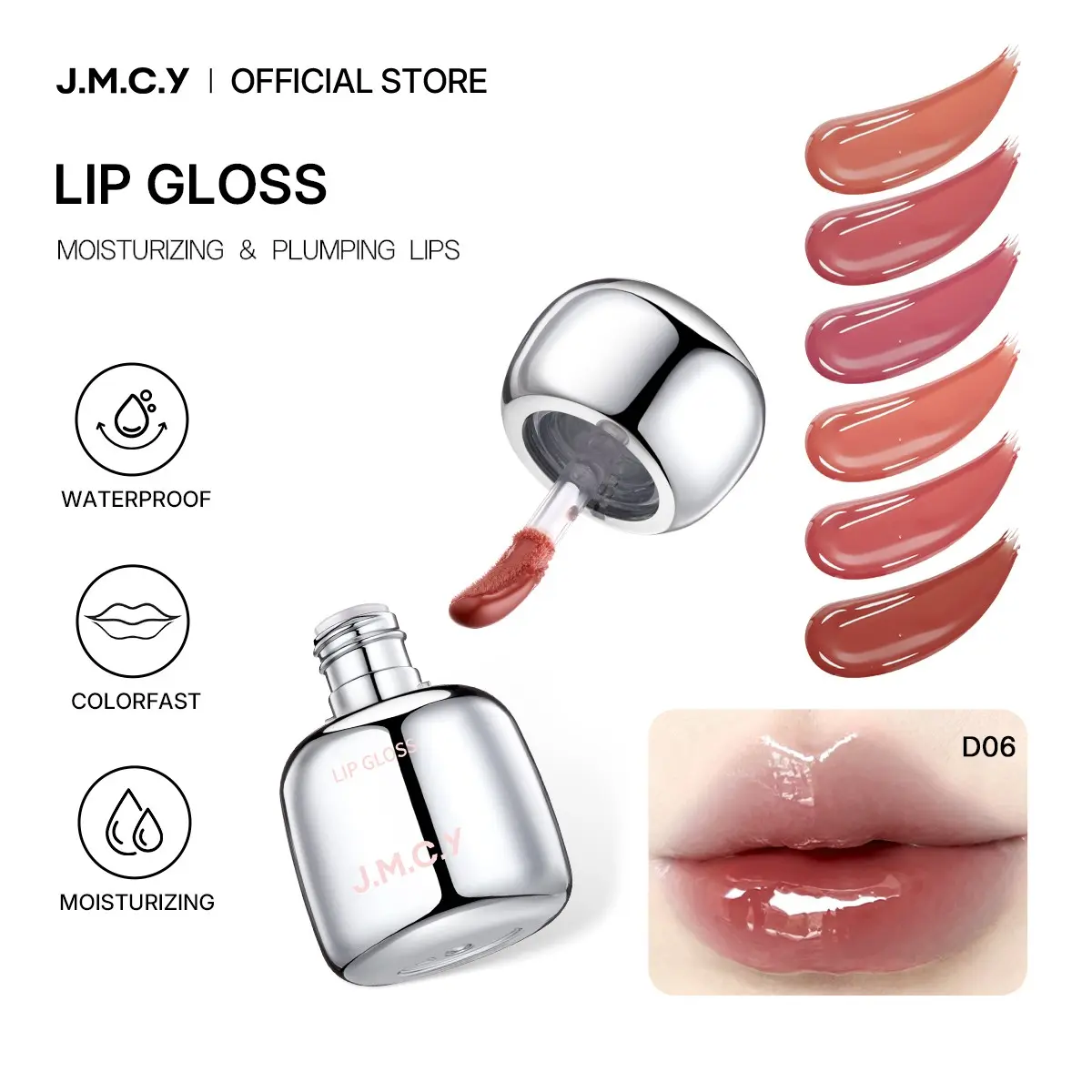 J.M.C.Y Crystal Mirror Lip Gloss Icy Light-Refraction Formula 3D High-Frequency Light Refraction Glow Pigment Micro Particles Self-Leveling Even Tone Crease-Free Watery Glossy Lip Makeup