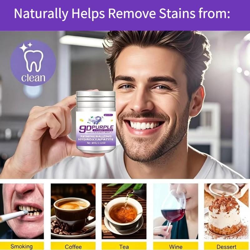 9D White Whitening Mineral-Replenishing Hydroxyapatite Tooth Powder, Deep Cleaning Breath-Freshening Dental Powder, Toothpaste Alternative for Daily & Travel Oral Care