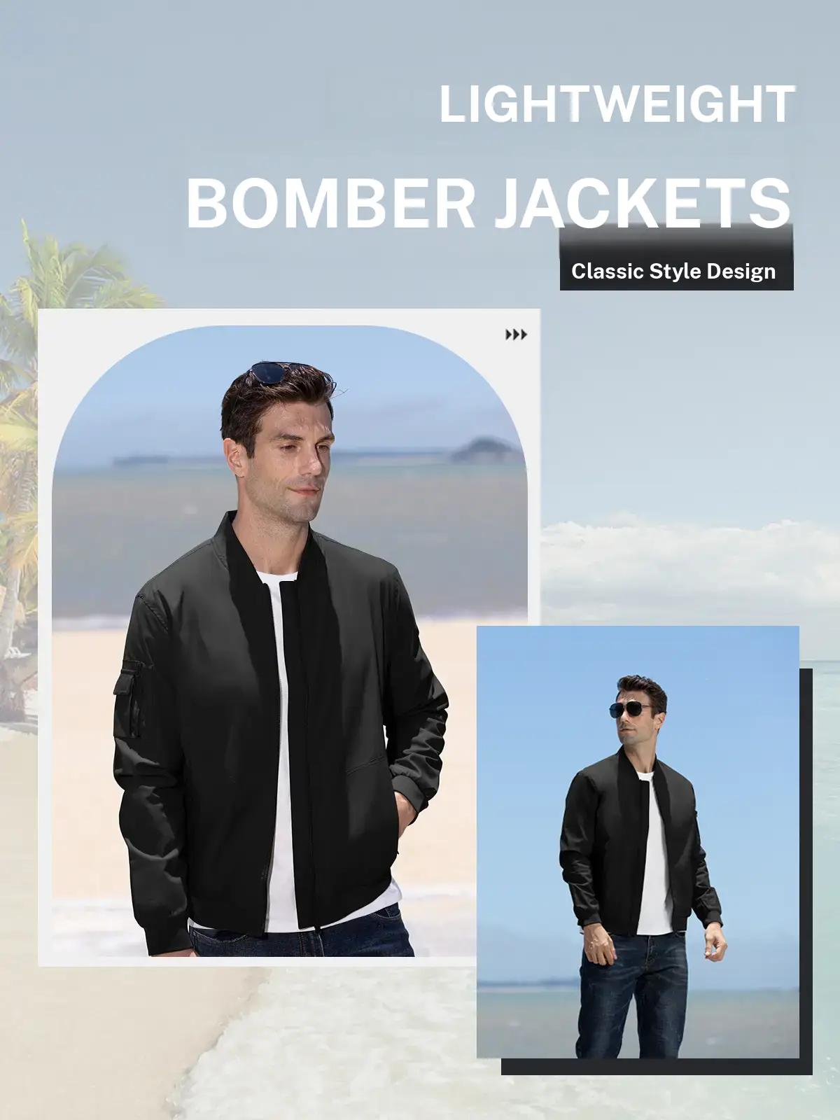 GOPUNE Menswear【Plus Size,S-XXXXL】Flight Jacket Lightweight Bomber Jacket  Track Coat Casual Windbreaker Fall Zip Up Coat with 5 Pockets For Outdoor Work  Spring  and Fall Outfits