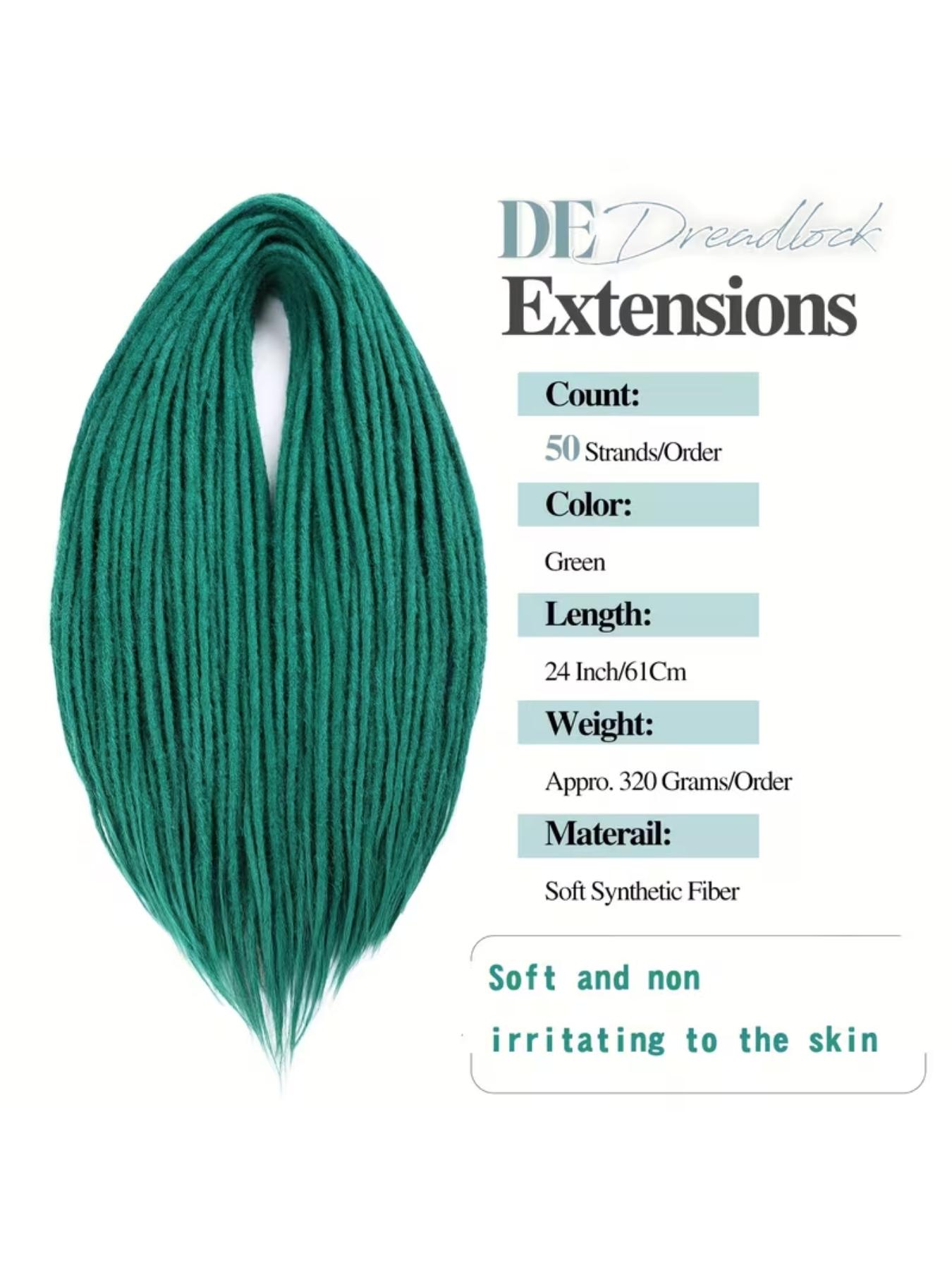 50-Pack Devil Green Double Tail Dreadlocks - Straight Synthetic Hair for Full Head Extensions, Synthetic Hair Braids, Soft & Non-Tangling, Perfect for Daily Wear & Parties, Party Hair Accessory, Easy Maintenance Hairpiece