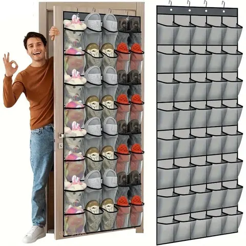 Multifunctional Hangable Over-Door Hanging Shoe Rack Organizer - Plastic Wall-Mounted Organizer Storage for Sports Gear, Room Storage with Multiple Grids That Wall-Mounted Frees Floor Space for Small Rooms