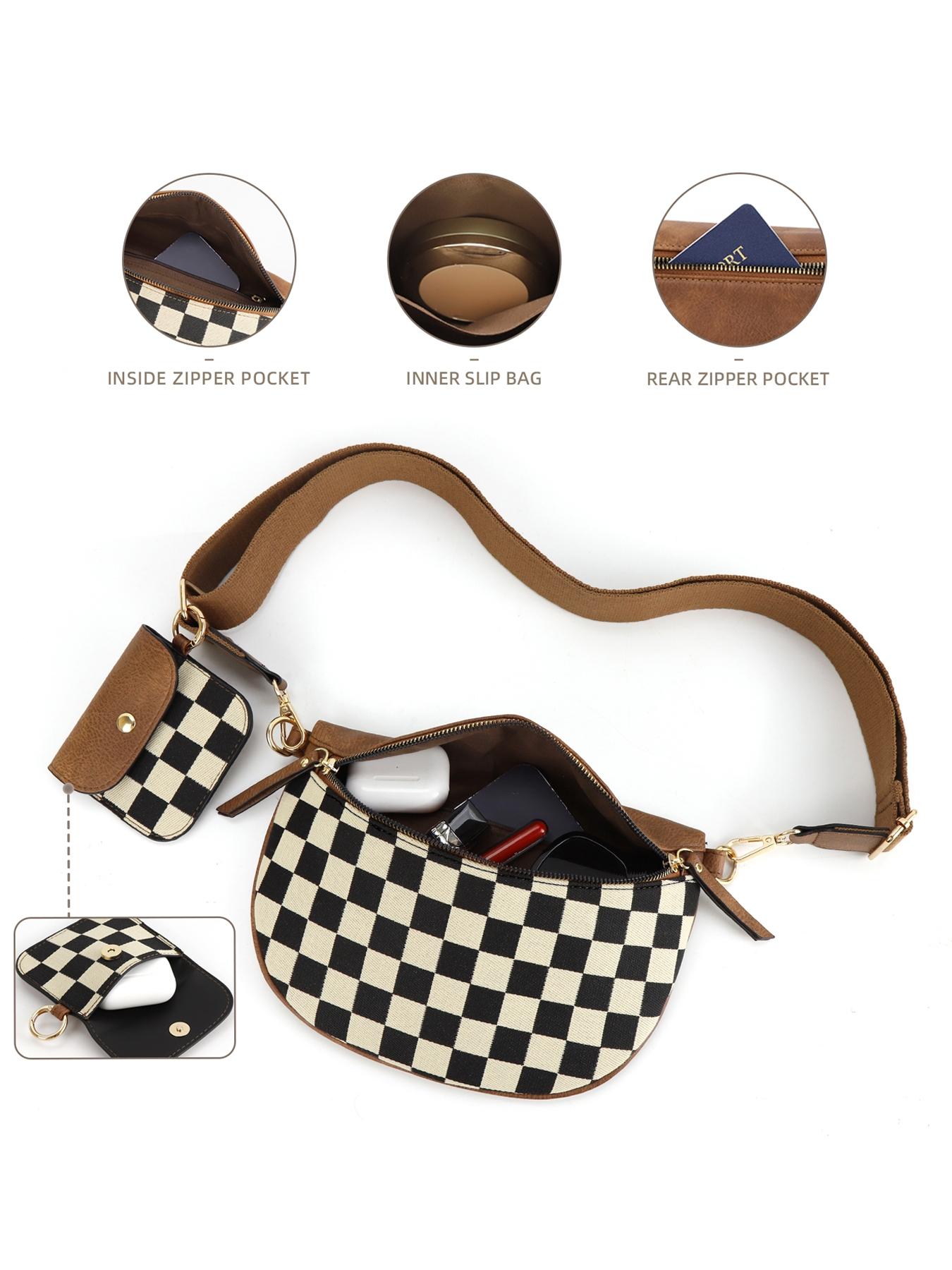 Women's Checked Pattern Crossbody Bag & Coin Puse, Fashionable PU Leather Bag Set, Casual Trendy Versatile High-quality Daily Commuting Bag