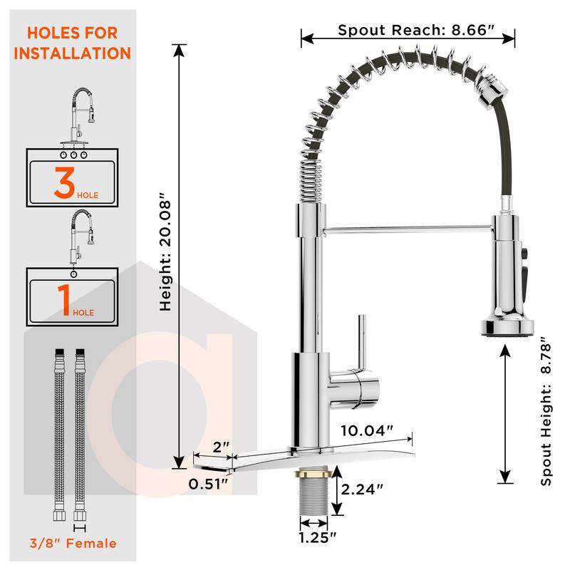FORIOUS Kitchen Faucet with Pull Down Sprayer，Adjustable High Pressure Stainless Steel Single Handle Rotated Pull Out Kitchen Sink Faucets