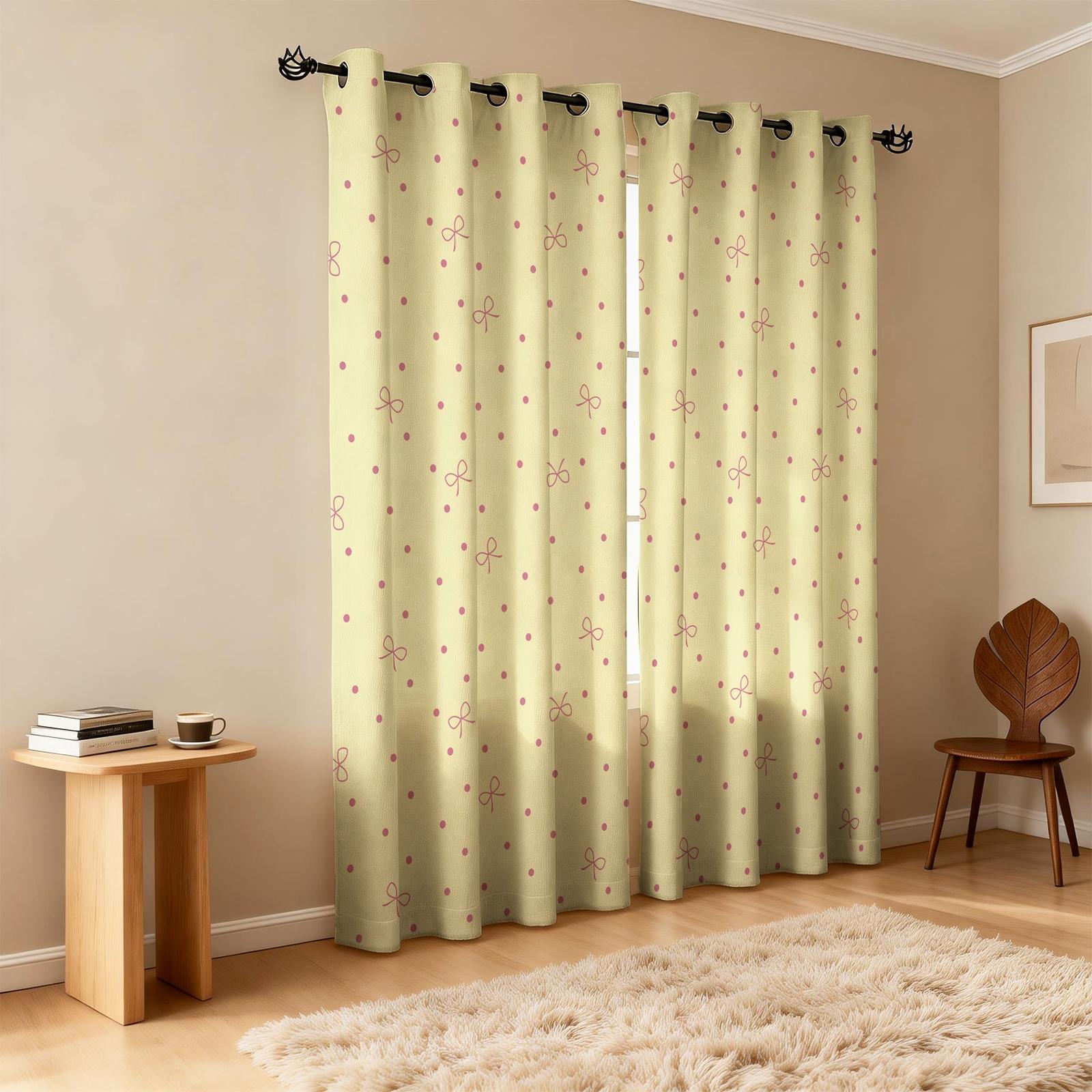 2Pcs INS Style Bow Curtains, Gentle Girly Design, High Shading Smooth Drape, Ideal for Influencer Bedroom Living Room Backdrop Decor