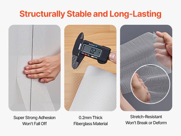 VEVOR Drywall Mesh Tape, 5.91 inch Wx 98.43 ft L Self-Adhesive Fiberglass Drywall Joint Tape, 12 Rolls Dry Wall Patch for Easy Sheetrock Ceiling Crack Repair, to Achieve Smooth Even Wall Surface