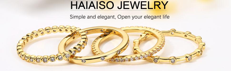 Gold Plated Rings for Women Non Tarnish Stackable Cubic Zirconia Rings Dainty Pinky Ring Set Size 5 to 10