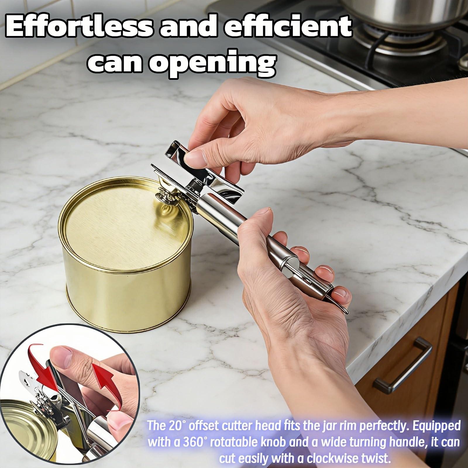 Stainless Steel Manual Can Opener, 3-In-1 Multifunctional, High-Carbon Steel Cutting Wheel, Ergonomic Handle, 7.28 Inch, for Food Cans and Bottles Stainless Steel Manual Can Opener, 3-In-1 Multifunctional, High-Carbon Steel Cutting Wheel, Ergonomic Handle, 7.28 Inch, for Food Cans and Bottles