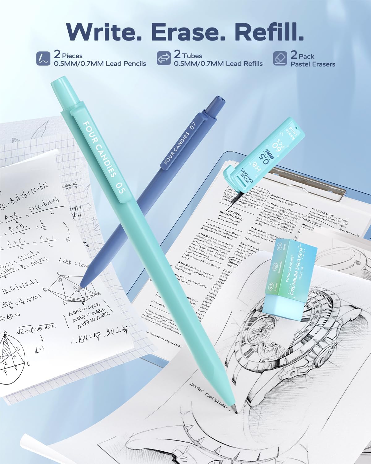 Four Candies Aesthetic School Supplies,Gel Pens with Black Ink,Correction Tapes,Pastel Highlighters, Mechanical Pencils, Sticky Notes, Index Post for Bible Study Supplies and Students Stationary art work, Colorful Marker Set Learning Materials Gift Ideal