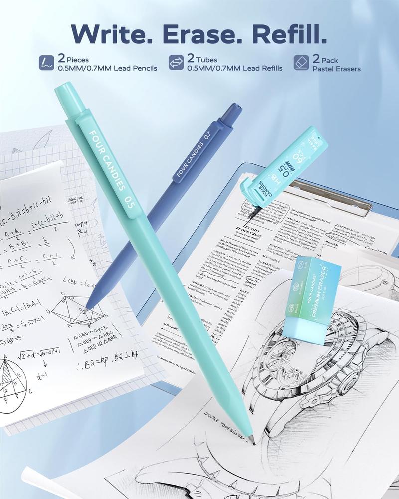 Four Candies Aesthetic School Supplies,Gel Pens with Black Ink,Correction Tapes,Pastel Highlighters, Mechanical Pencils, Sticky Notes, Index Post for Bible Study Supplies and Students Stationary art work, Colorful Marker Set Learning Materials Gift Ideal