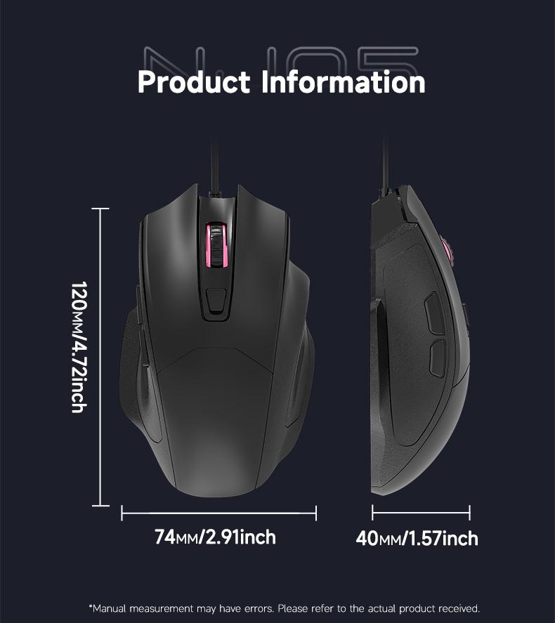 NJ05 wired office mouse with light sound buttons and finger drag design AJAZZ ergonomic office supplies mouse DPI3600 optical engine chip 125Hz 3D rubber roller lightweight 91g suitable for gaming and office use