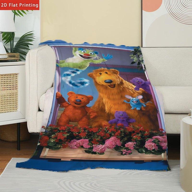 Bear in the Big Blue House All-Season Soft Fleece Throw Blanket - Fleece Fabric, Nursery Decor, Garden Theme, Pastels, Multi-Size, Wash-Resistant, Plush Travel-Ready Cover, Cartoon Print Gift for Animation Fans