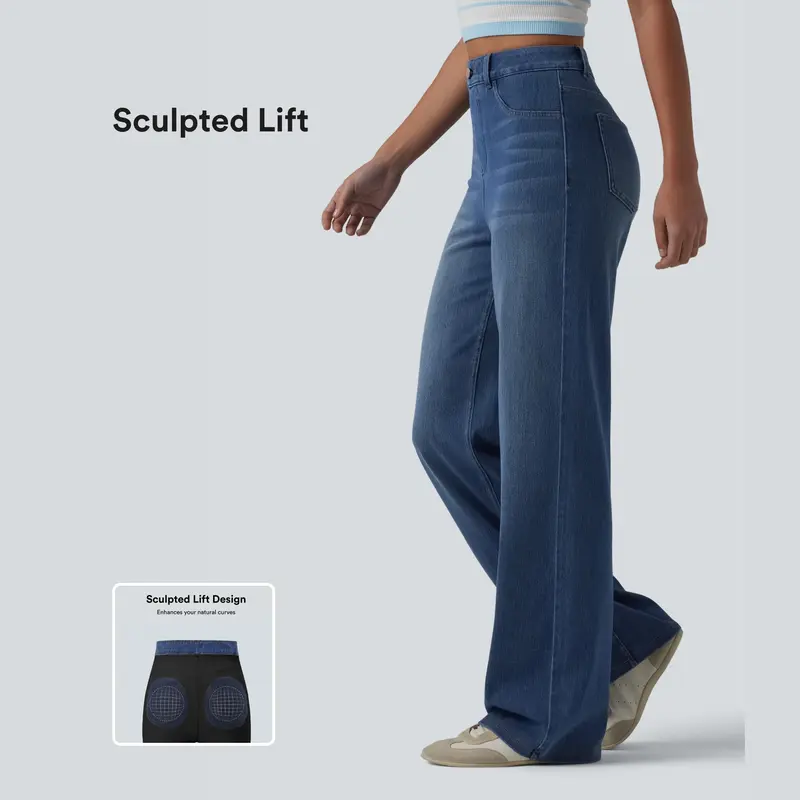 【Creator’s Pick】Halara Flex High Waisted Sculpted Lift Design Straight Leg Casual Jeans with Pockets