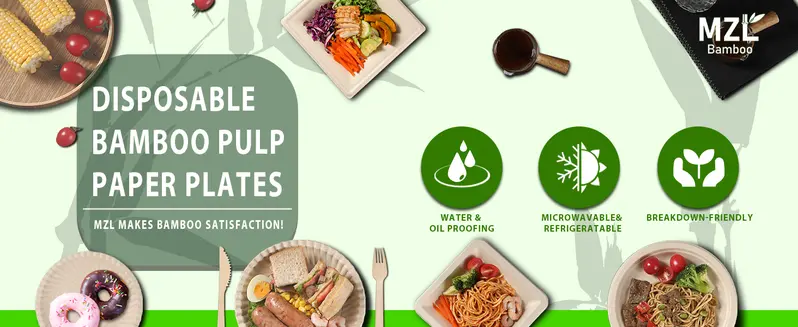 60pcs  MZLBAMBOO Disposable Compostable Square Paper Plates 6 Inch  Waterproof Oilproof Heavy-Duty Microwave For Picnic, Camping, Party, Travel