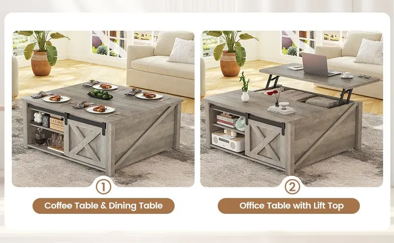 Sikaic 31.5" Lift Top Coffee Table with Storage, Farmhouse Square Coffee Table with Large Hidden Storage Compartment, Adjustable Shelves, Center Table for Living Room, Grey, Home Furniture Christmas Gifts [TiktokShopFallDealsForYou]