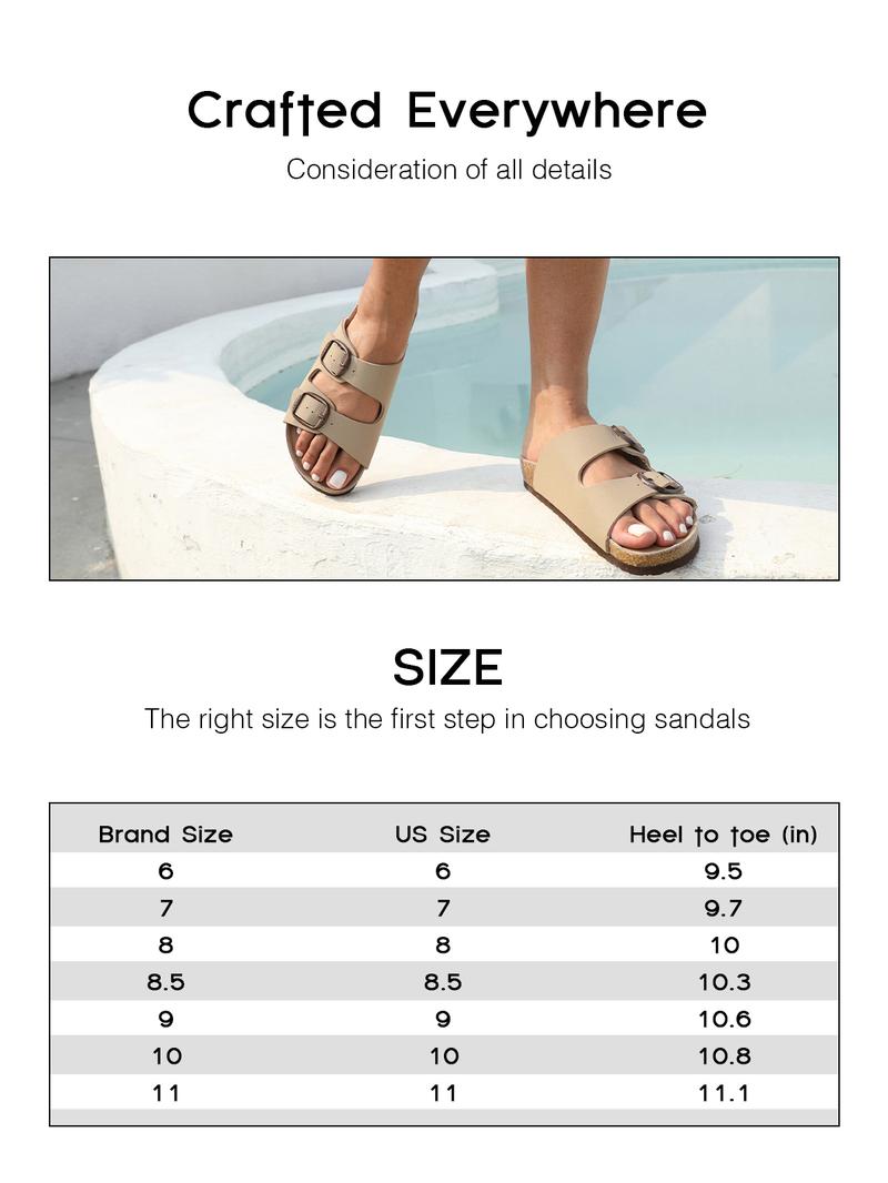 FITORY Balance I | Womens Flat Sandals with Cork Footbed, Open Toe Slides Adjustable Slip On Outdoors Slippers for Summer