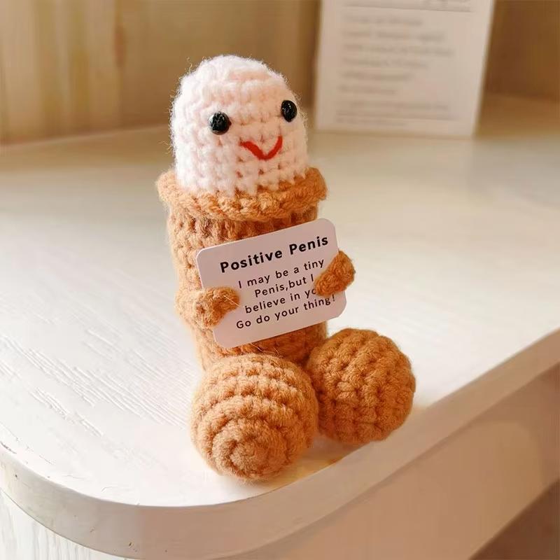 Cute Crochet Doll, 1 Count Creative Knitted Decor with Positive Message Card, New Year Birthday Gift,Gifts Boyfriend,Fun Desk Decoration, Inspirational Gift for Friends Women， Emotional Support Plushies